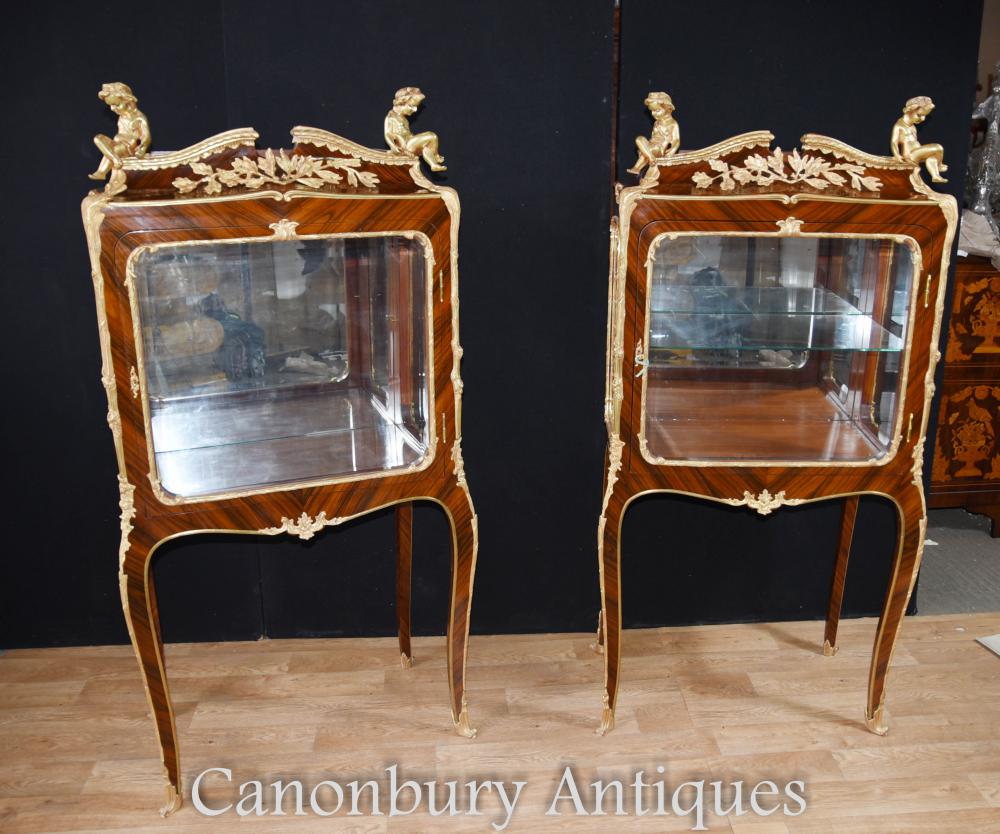 Pair Louis XV Kingwood Display Cabinets Vitrine Bijouterie