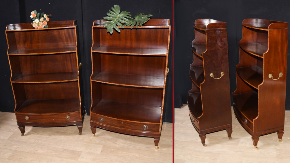 Pair Regency Bookcases Waterfall Open Front Antique
