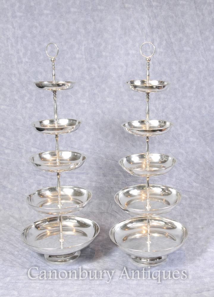 Pair Sheffield Silver Plate Cake Stands