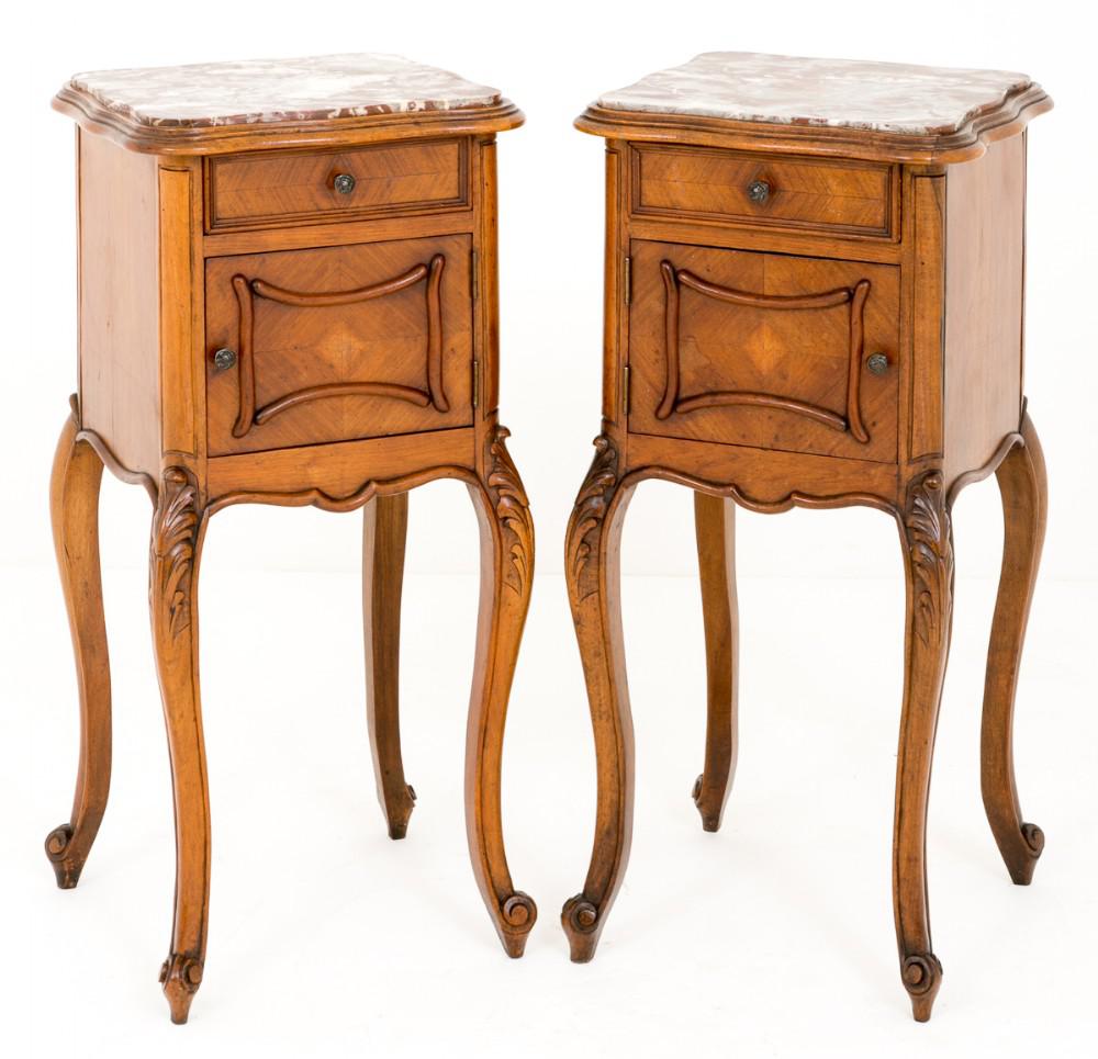 Pair Walnut French Bedside Cabinets Tables Nightstands