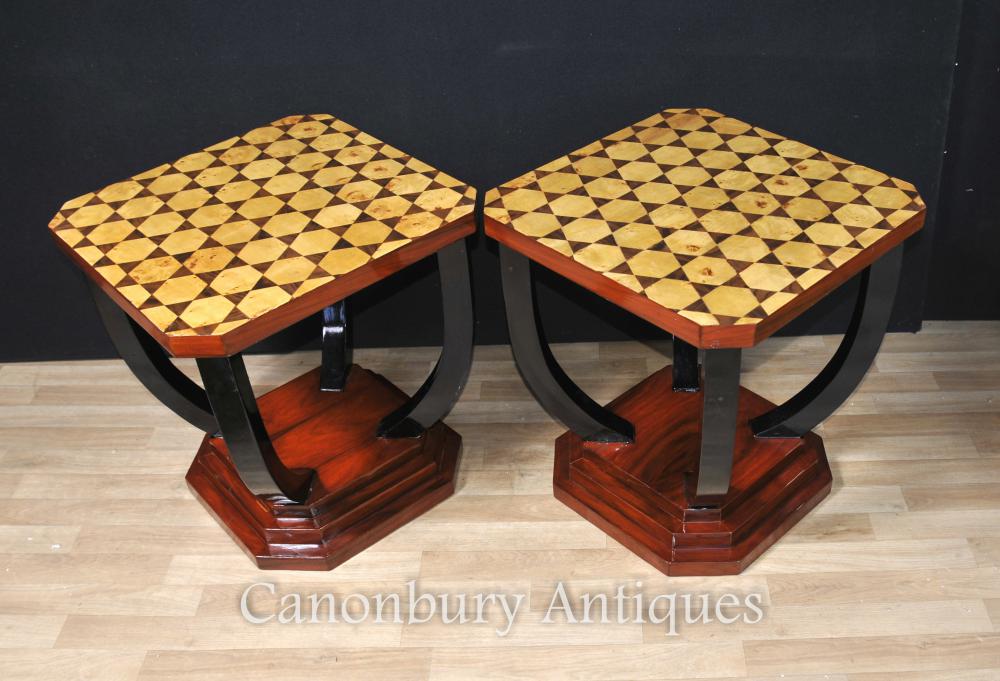 Pair Art Deco Side Tables Inlay Furniture Cocktail