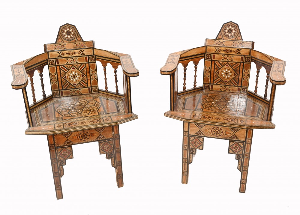 Pair Damascan Chairs Inlay Arabic Syrian Interiors 1920