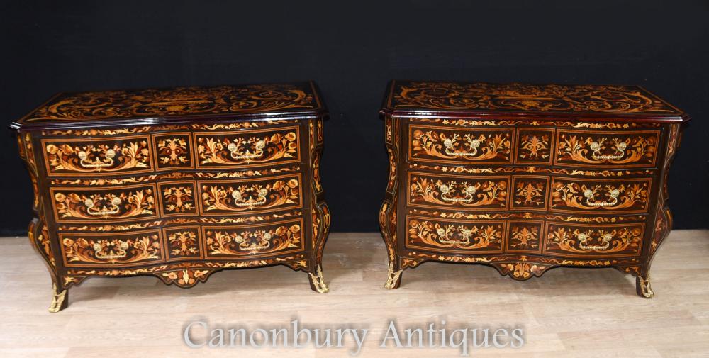 Pair Dutch marquetry chests