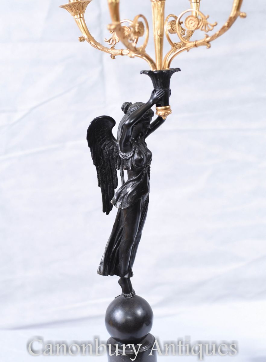 Pair French Bronze Candelabras Angel Clodion Style