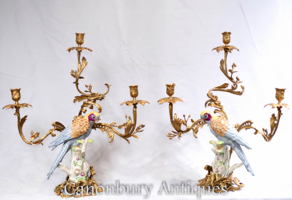 Pair French Candelabras - Empire Parrot