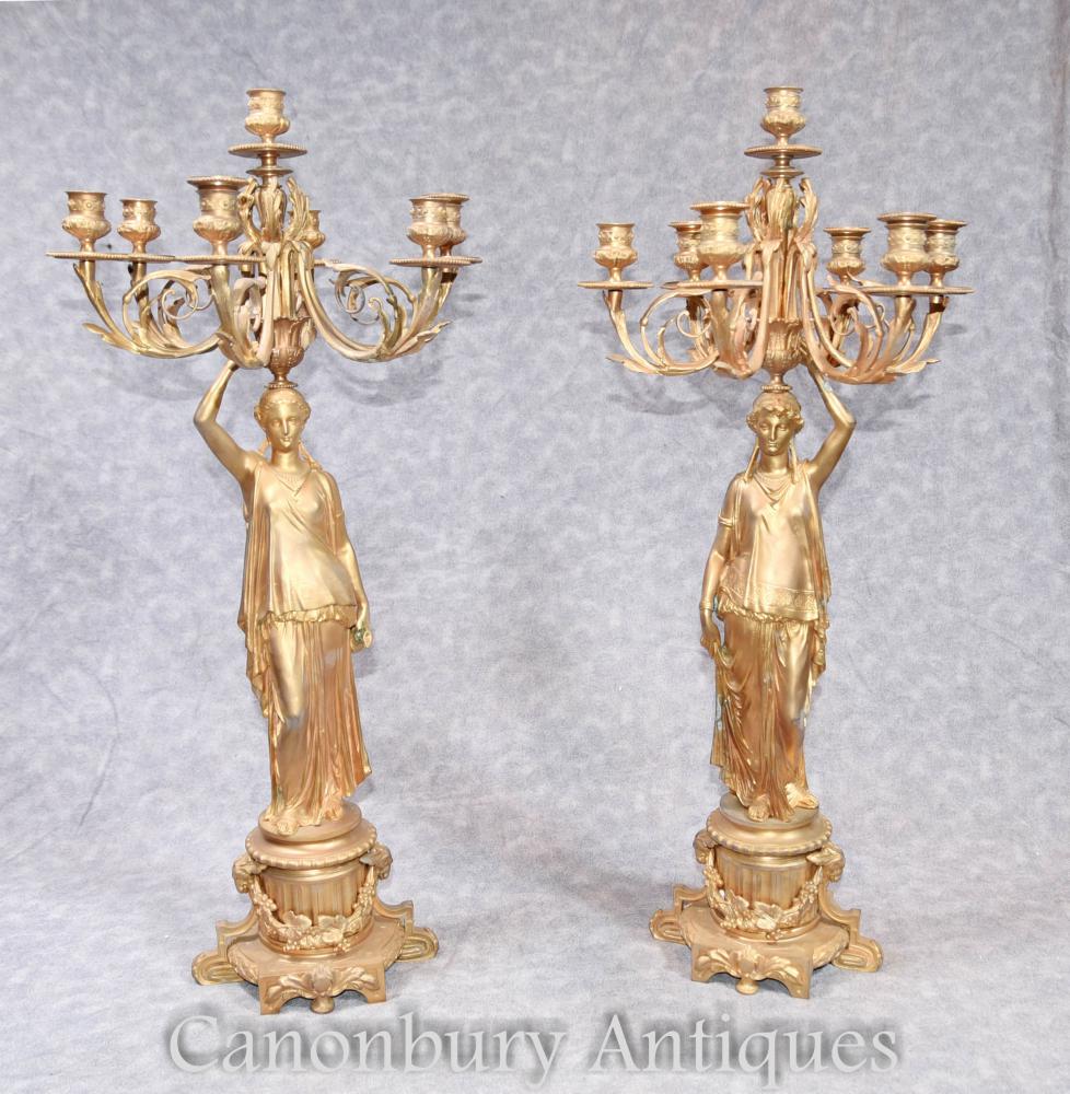 pair maiden gilt candelabras