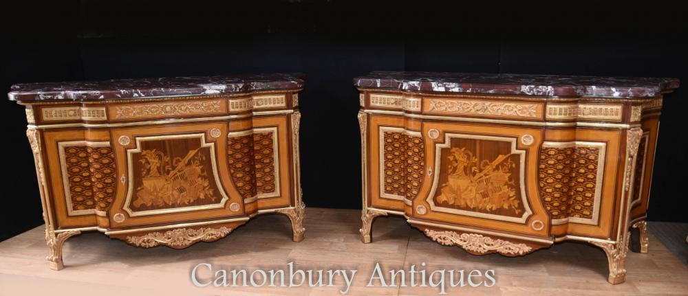 Pair French Empire Commodes - Ornate Commodes Chests of Drawers