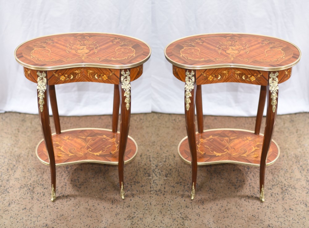 French antique side tables of kidney bean form