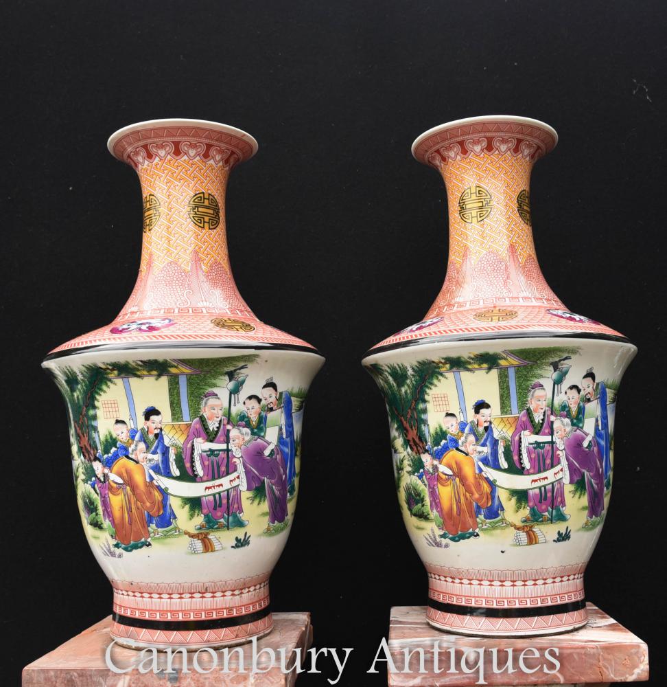 Pair Japanese Kutani Porcelain Vases Urns