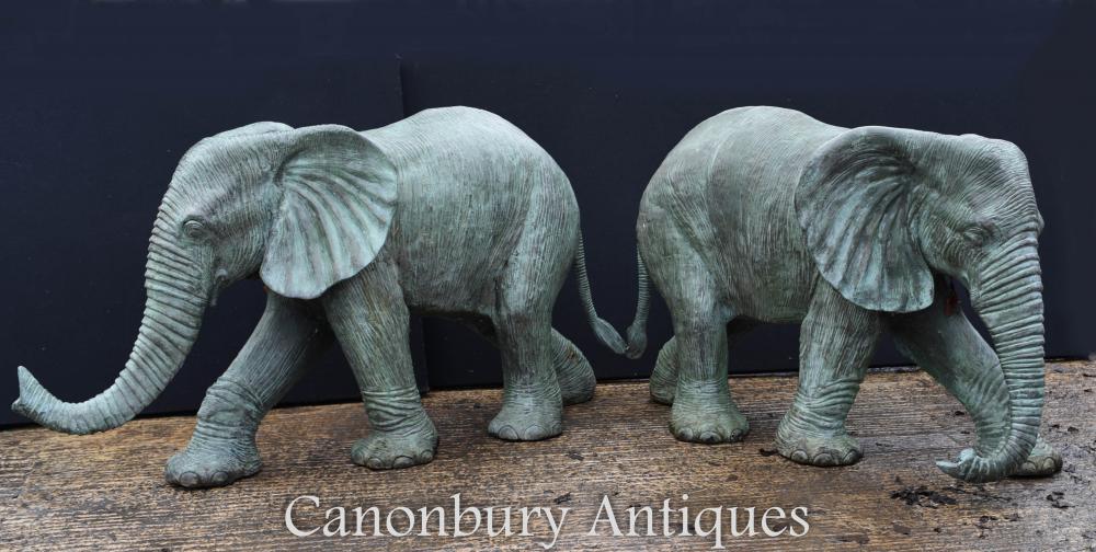 Pair bronze elephant fountains