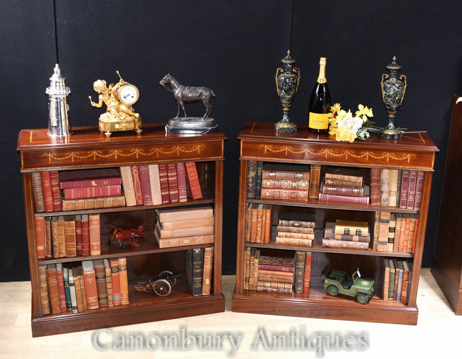 Pair Open Bookcases - Sheraton Regency Mahogany Bookcase