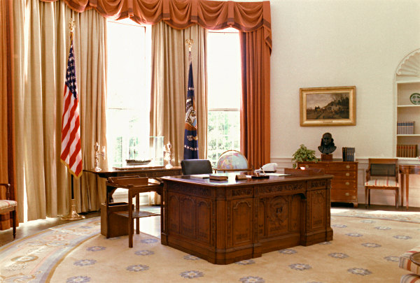 The Resolute Desk in situ in the Oval Office of the White House