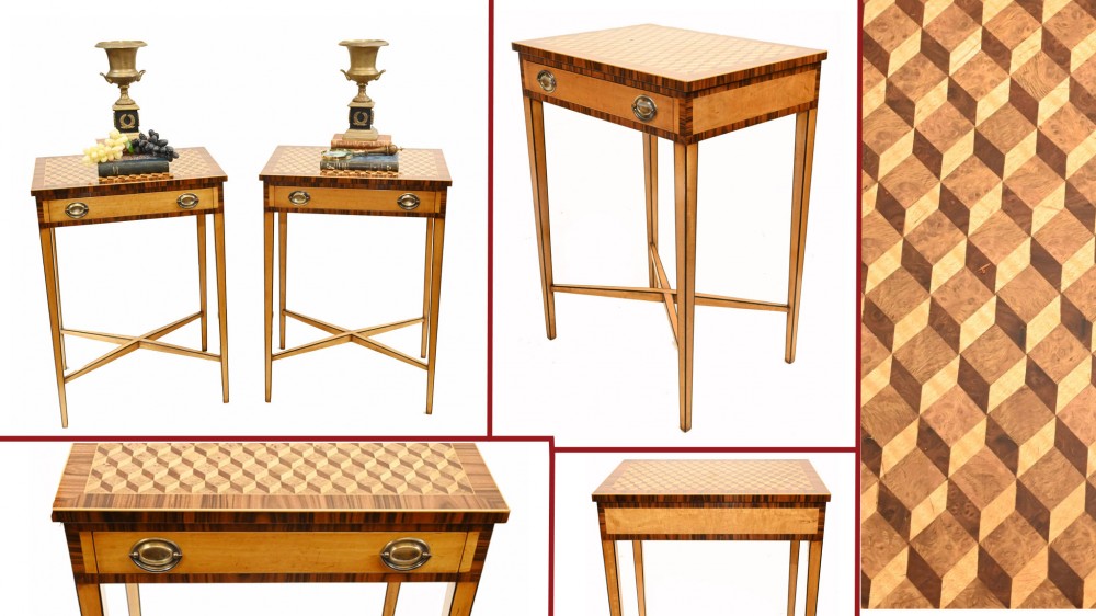 Regency Side Tables Satinwood Parquetry Inlay End Table