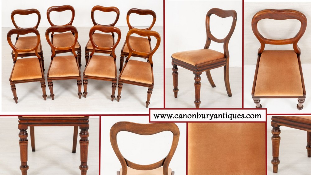 Set Victorian Dining Chairs - Antique Balloon Back 1880