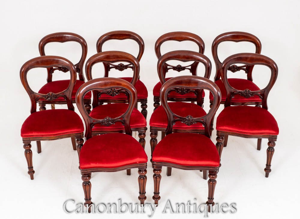 Set Victorian Dining Chairs Balloon Back Antique