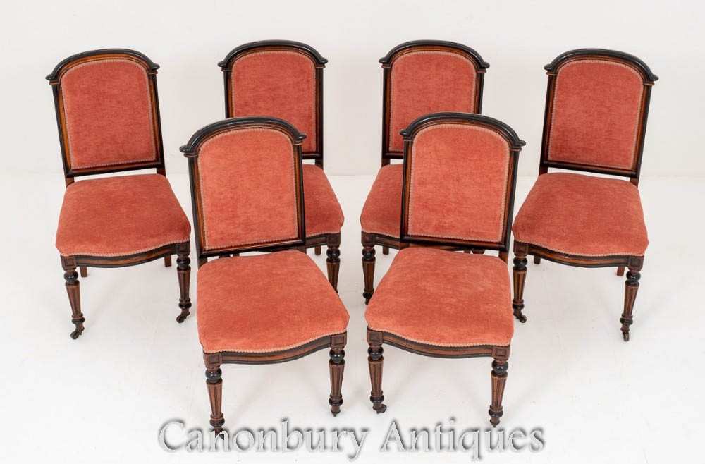 Set Victorian Salon Chairs - 8 Walnut Dining Chair