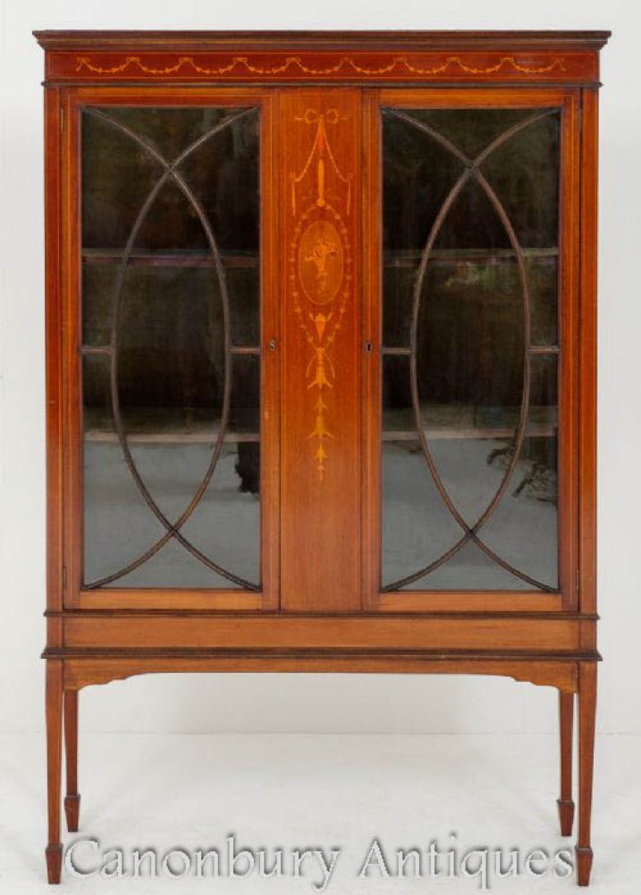 Sheraton Revival Display Cabinet - Mahogany Inlay 1880