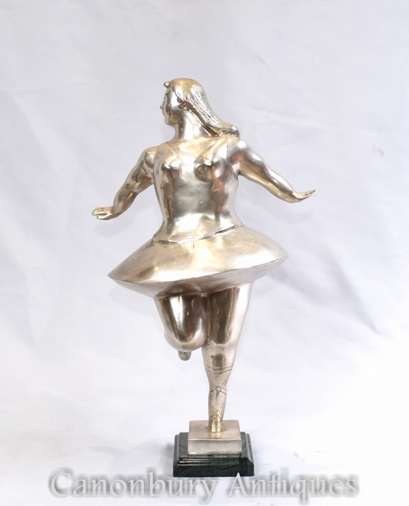 Silver Bronze Ballet Dancer Statue Figurine Botero