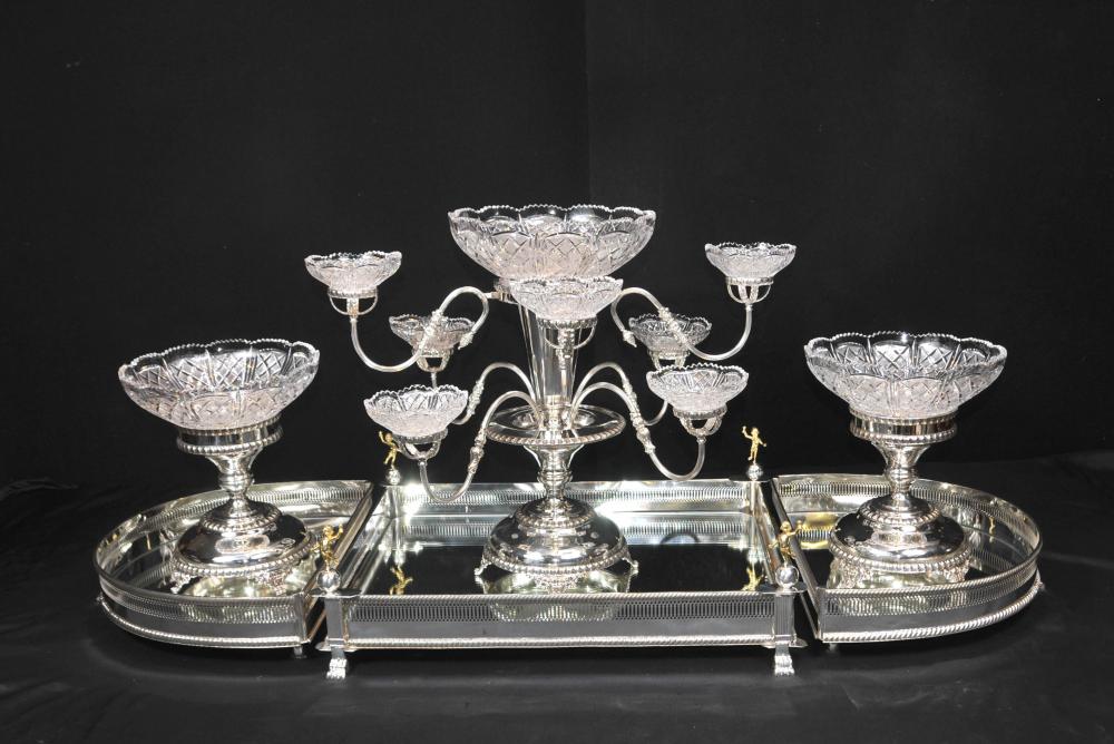 Silver Plate Surtout de Table Centrepiece Epergne - Sheffield Plate Bowl Dish Epergne