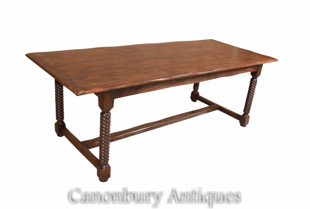 Spiral Leg Oak Refectory Table Farmhouse Furniture