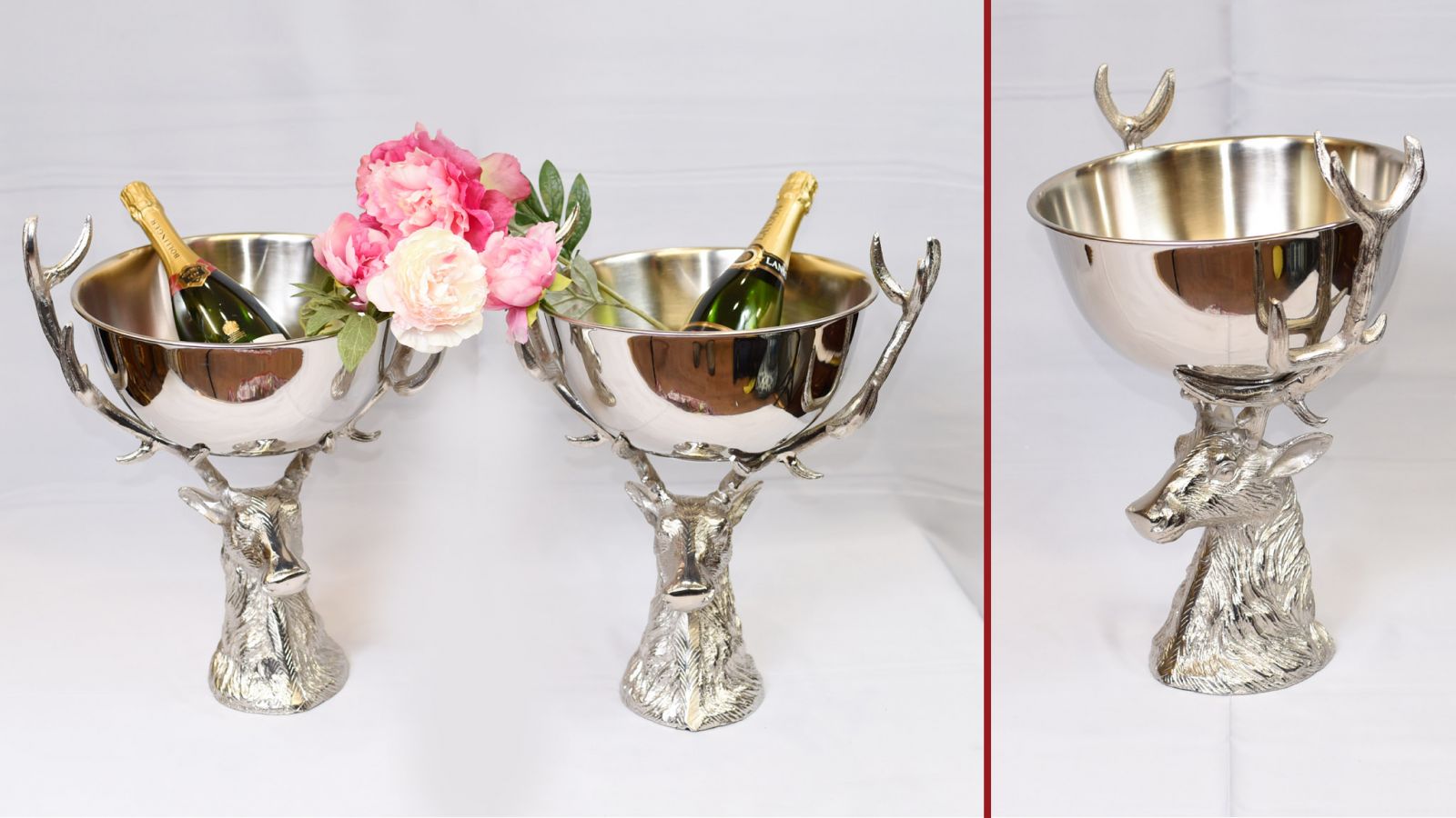 Pair Silver plate punch bowls with stags