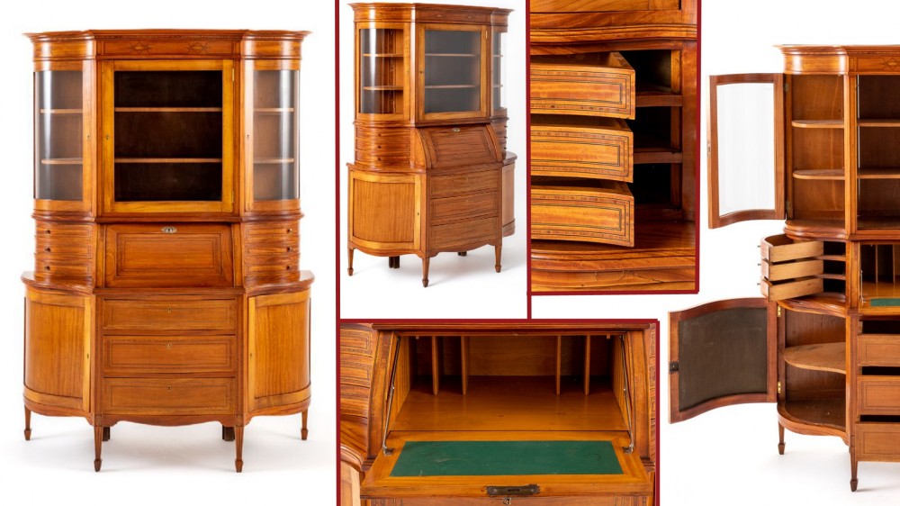 Victorian Bureau Bookcase Desk Satinwood 1880