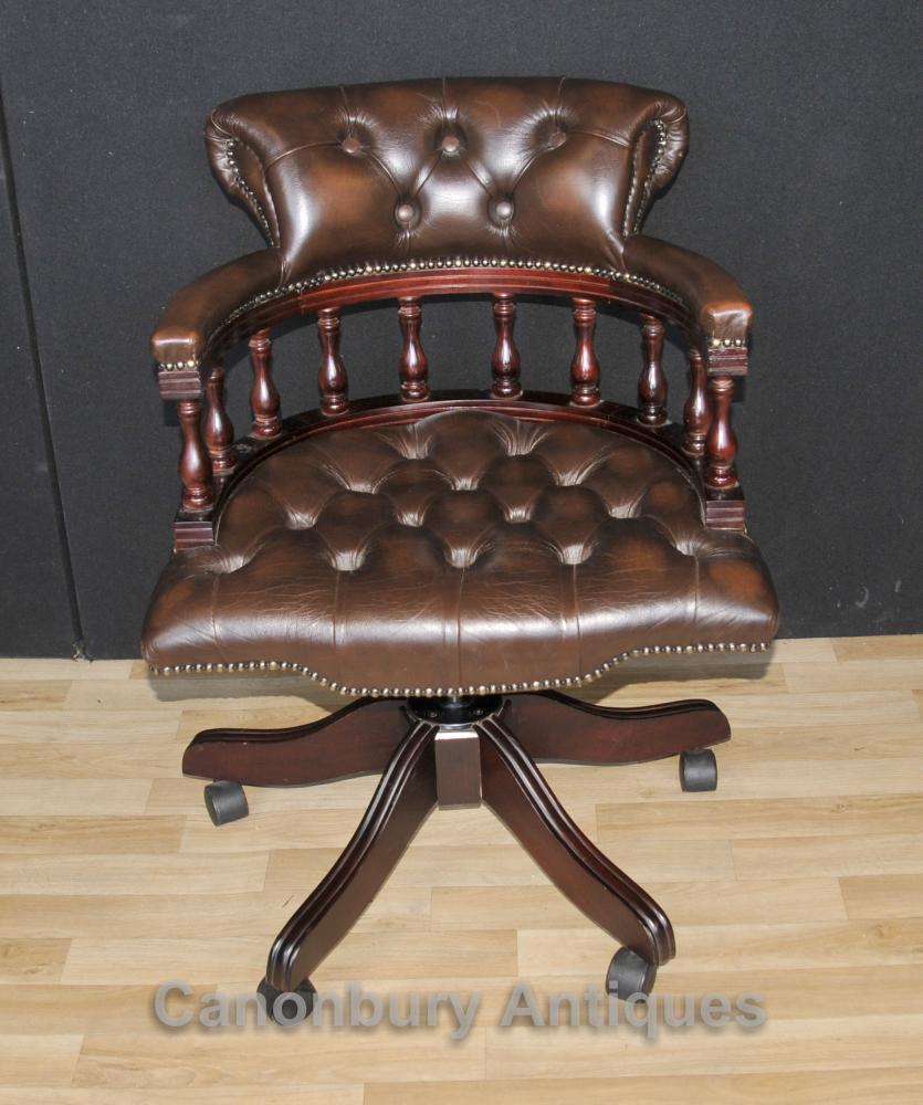Victorian Captains Chair Office Swivel Desk Chairs with Leather