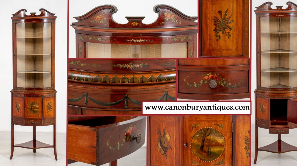 Victorian Corner Cabinet Painted Satinwood Antique 1880