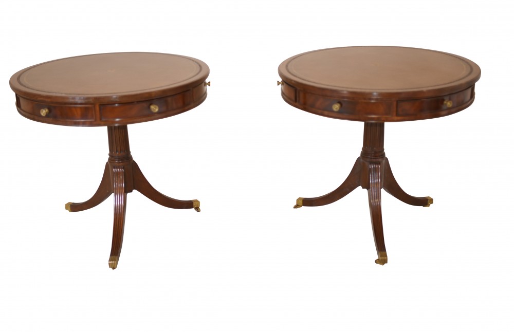 Victorian Drum Tables Pair Mahogany Side Tables