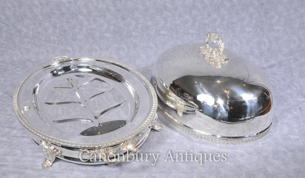 Victorian Silver Plate Serving Dome Platter Meat Tray Food Warmer