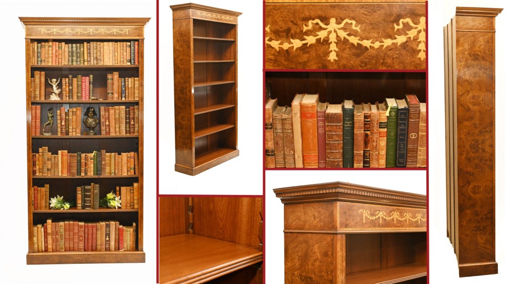 Walnut Open Bookcase - Sheraton Regency Bookcases Open Front