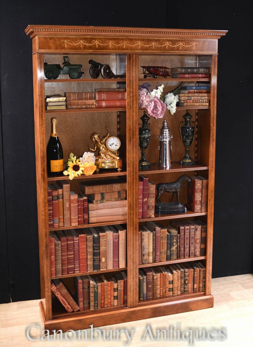 Walnut Bookcase - Single Sheraton Regency Open Bookcases