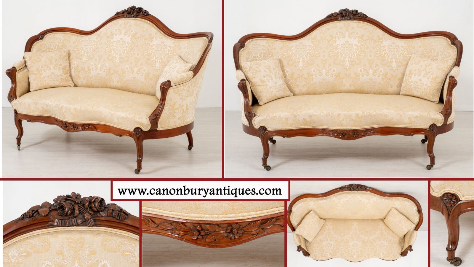 Victorian Settee Mahogany - Antique Carved Couch 1870