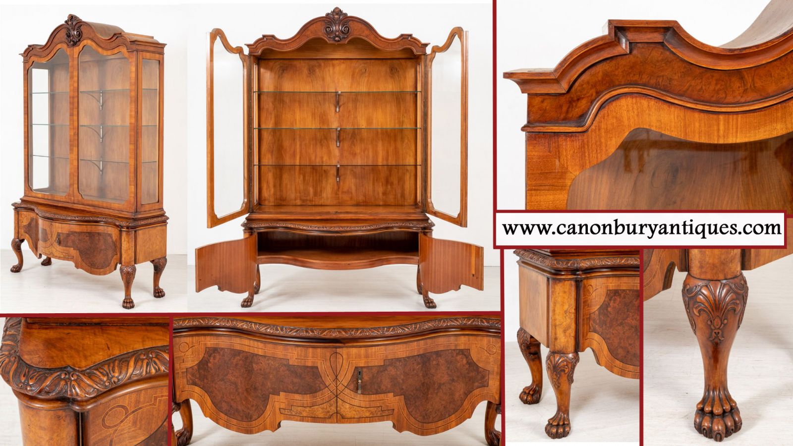 Dutch Display Cabinet - Walnut Antique Bookcase