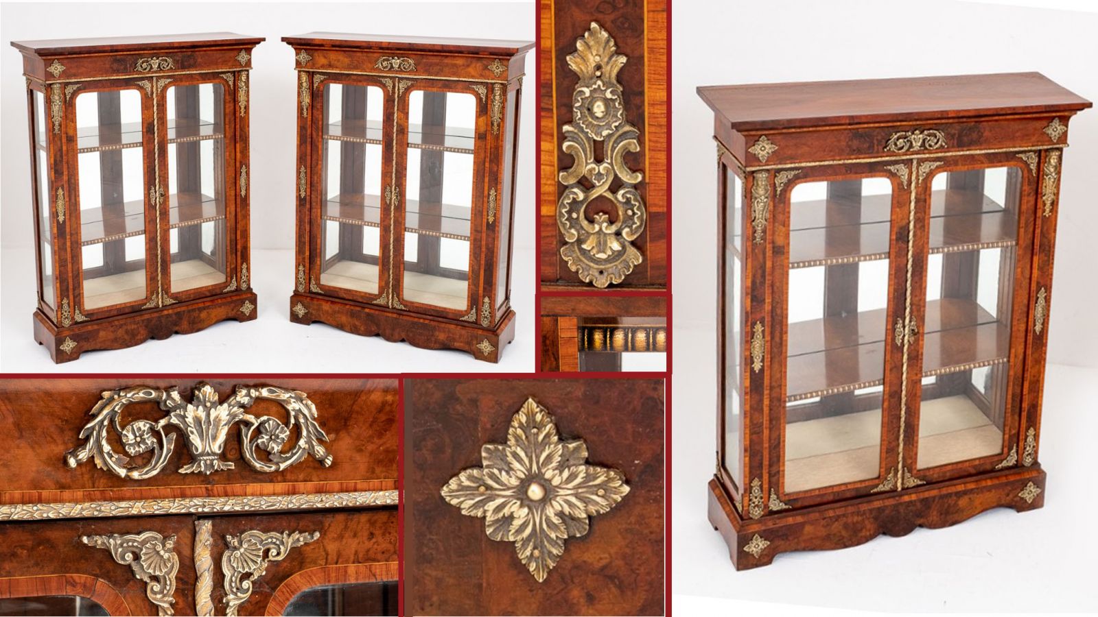 Pair Victorian Display Cabinets Antique Walnut 1860
