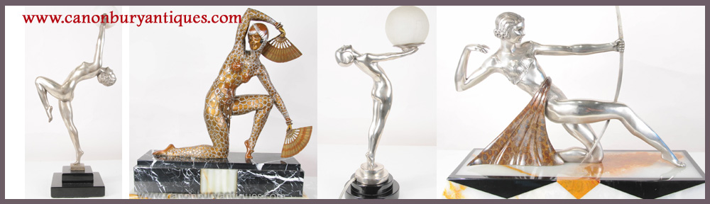 Large range of art deco bronze dancer statues
