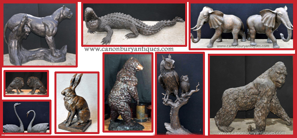 Massive range of bronze animals in our Canonbury Antiques hertfordshire showroom