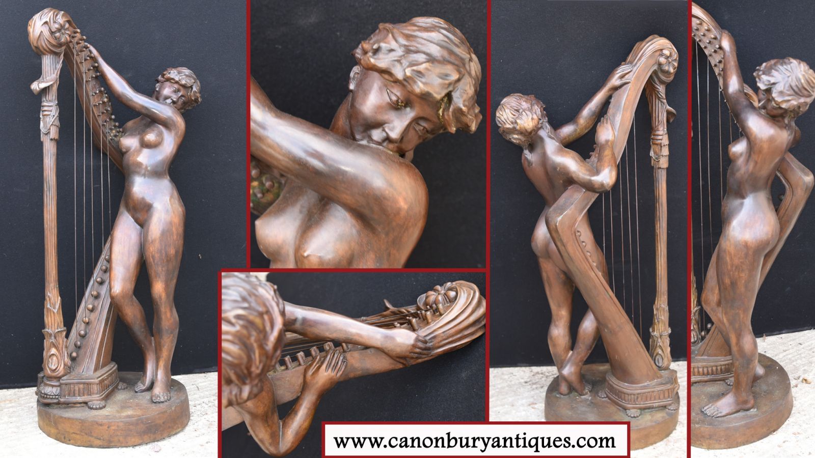  Italian Bronze Nude Female Harp Player Classical Arthttps