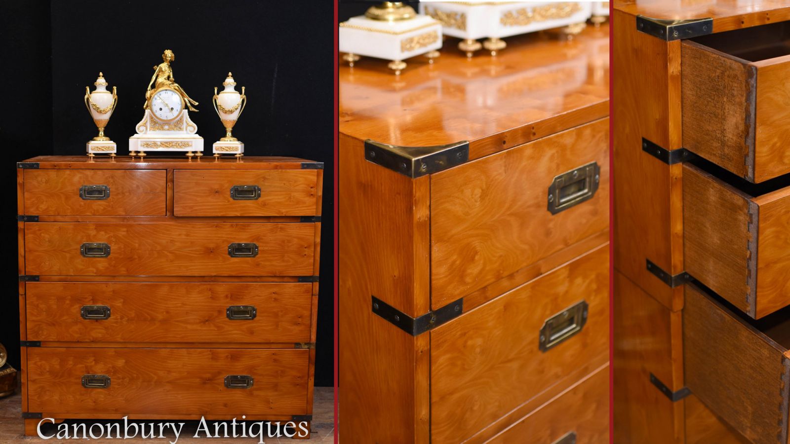 Walnut Campaign Chest of Drawers - Colonial Commode