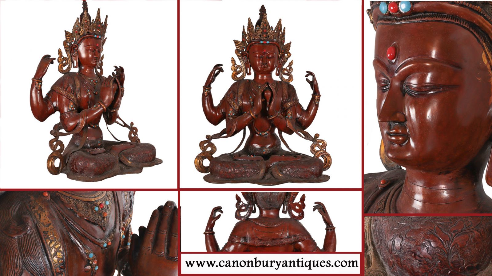 Hand Carved Buddha Amitabha Statue - Multi Armed Nepalese Buddhist Art