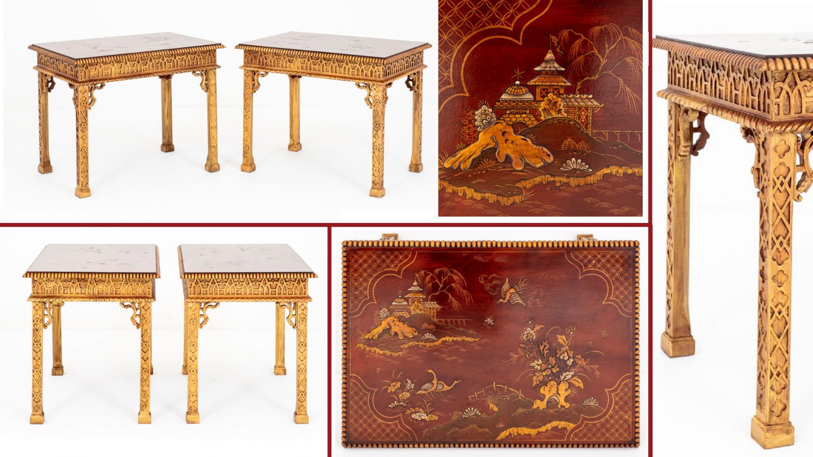 Pair Chinese Chippendale console tables with Chinoiserie