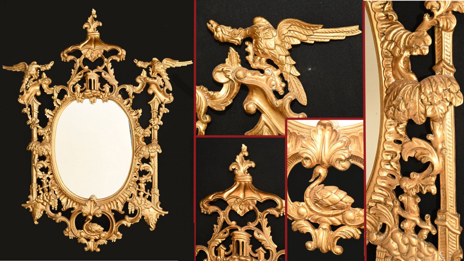 Chinese Chippendale Gilt Mirror Ho Ho Birds