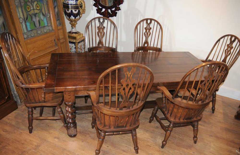 Nice barley twist legs on this table with matching Windsor chairs 