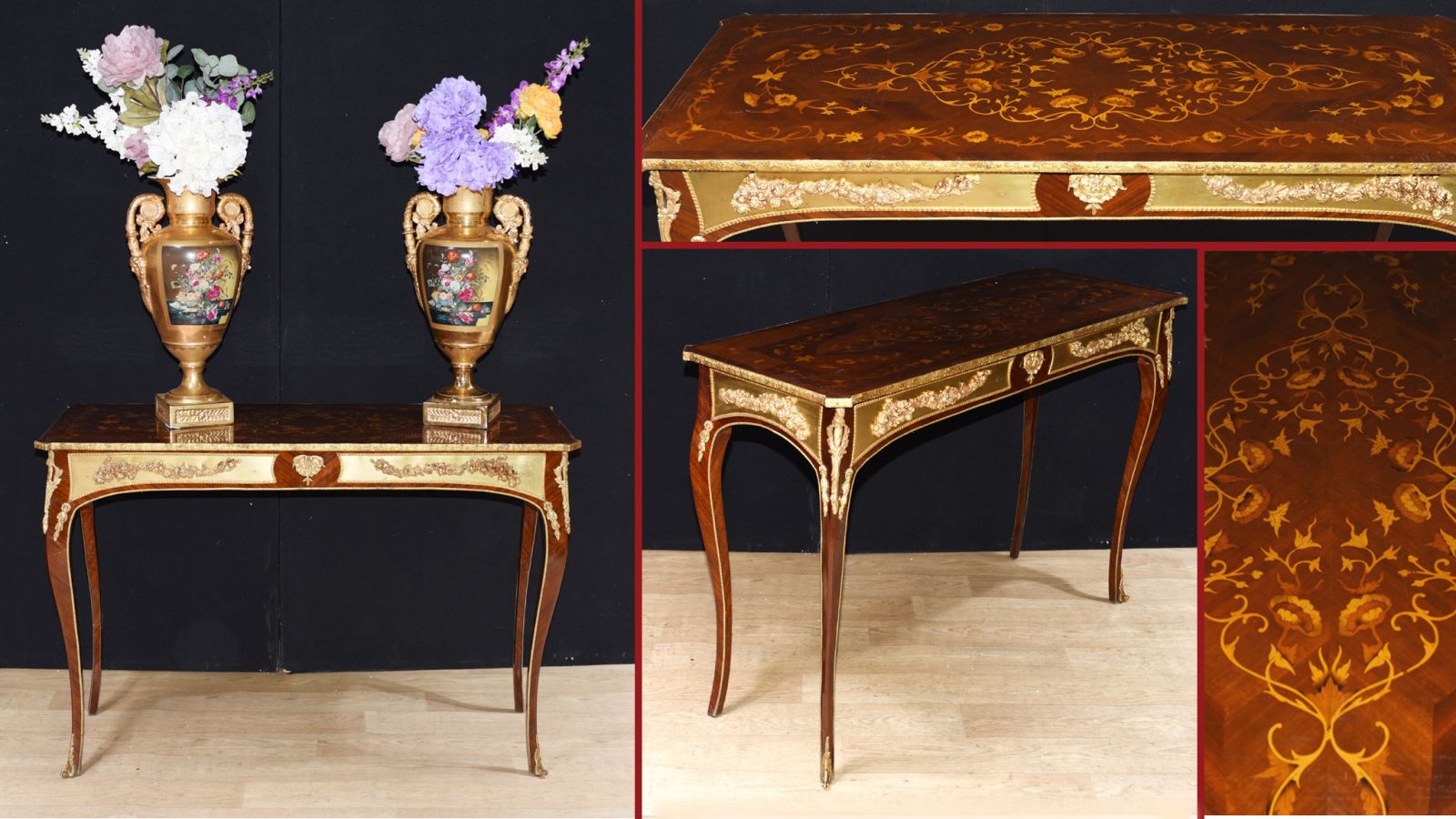 French Empire console table with marquetry inlay
