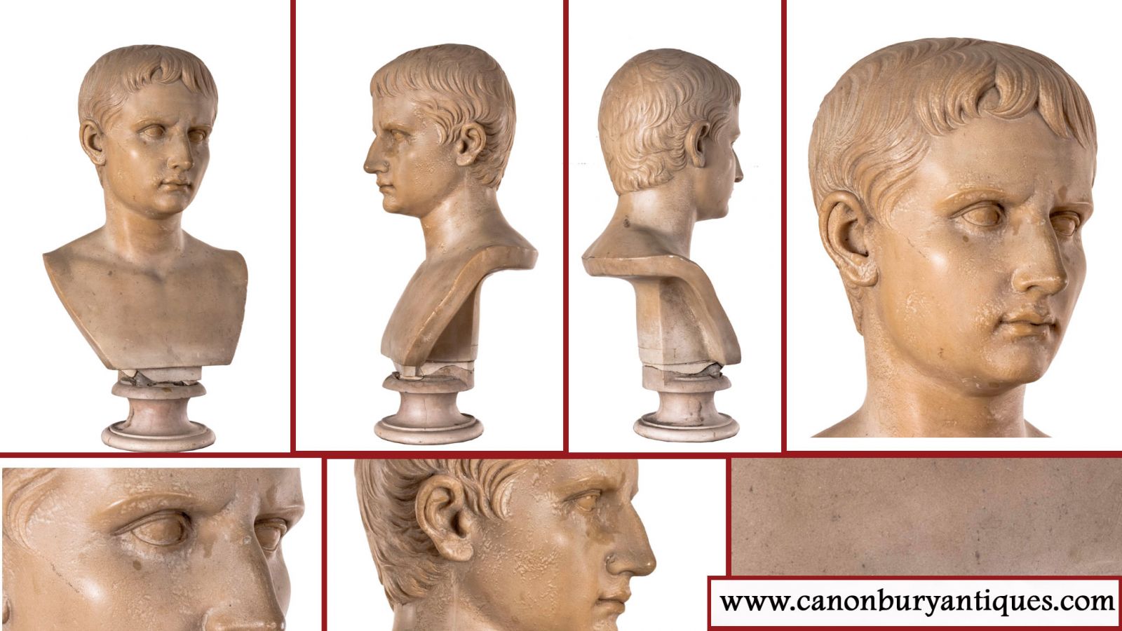 Antique Bust Emperor Augustus - Grand Tour Composition 1860