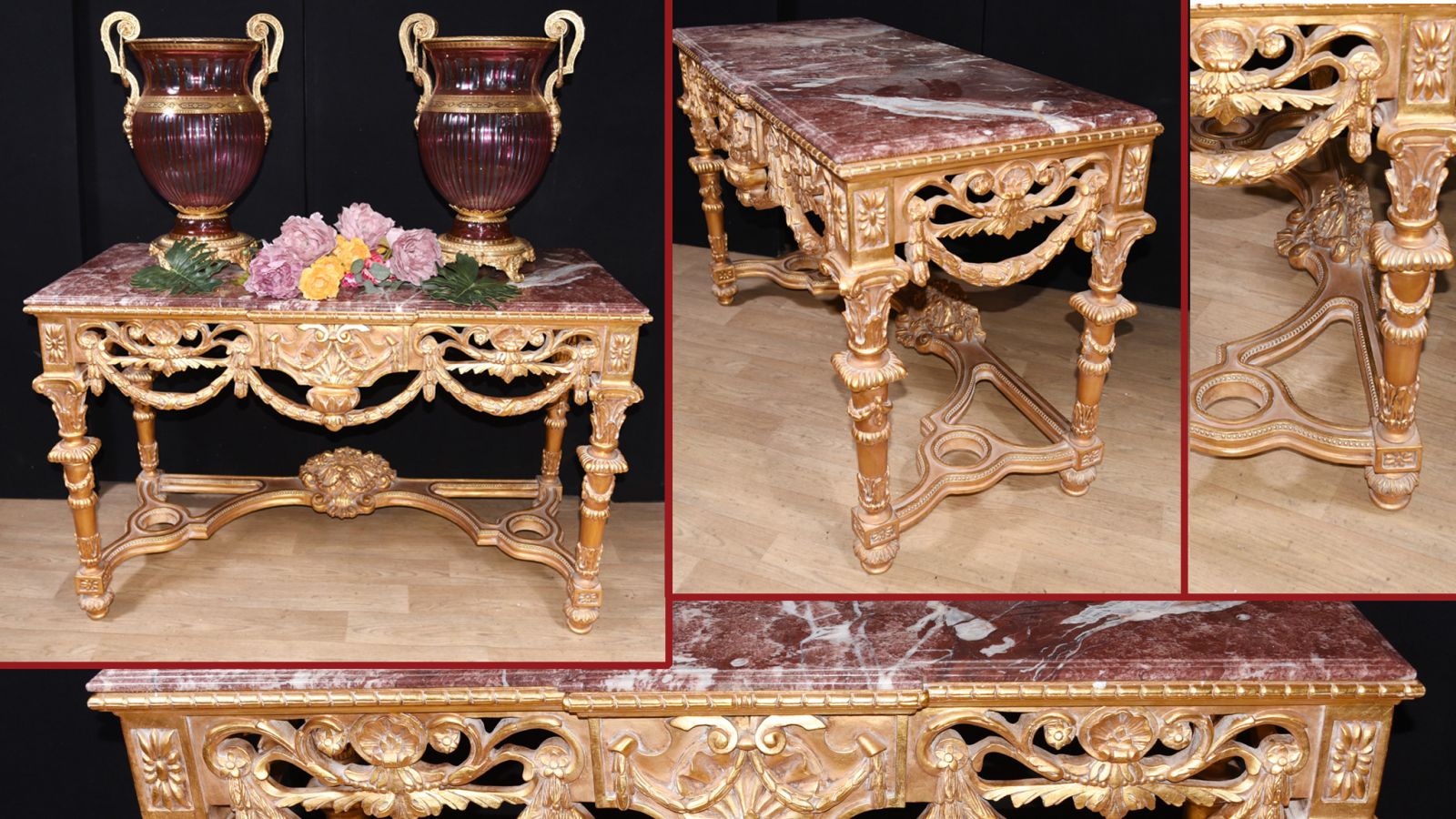 Italian Gilt Console Table Baroque Carved Hall Tables