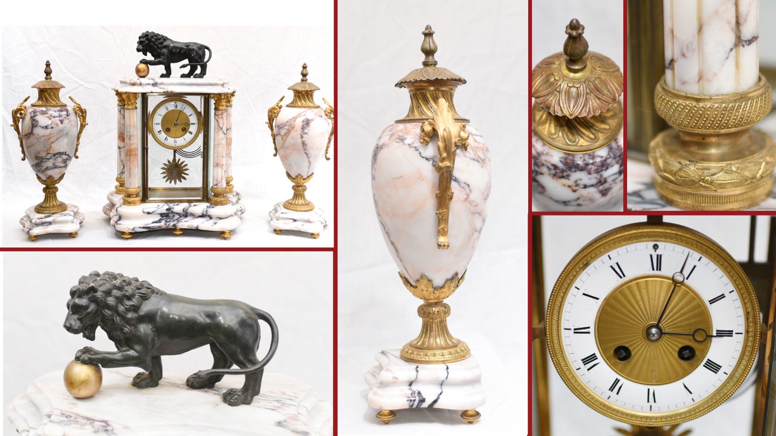 Marble and gilt antique clock set
