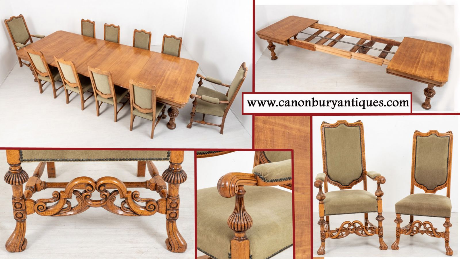 Set cushioned oak farmhouse dining chairs around this refectory table