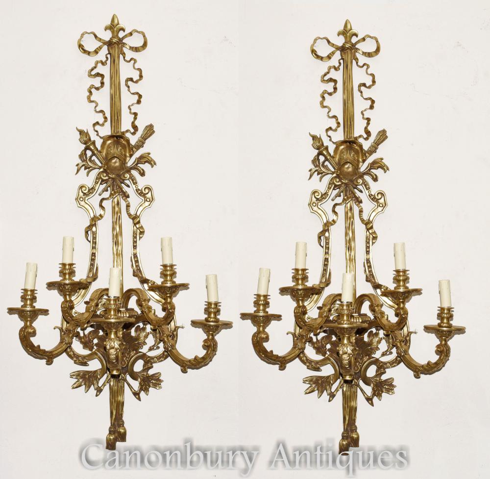 Pair French Empire Wall Lights Architectural Sconces Ormolu Bronze