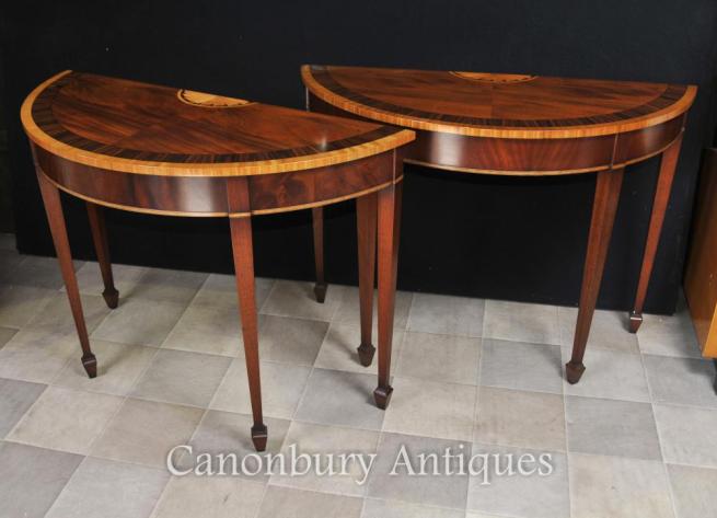 Pair flame mahogany Hepplewhite console tables